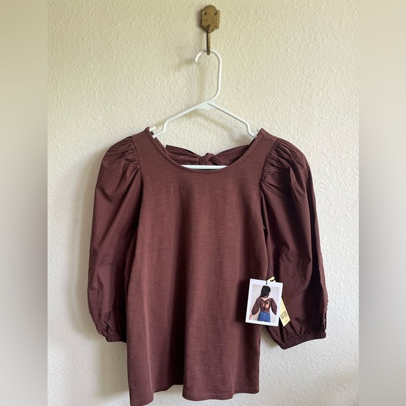 NATION LTD PUFF-SLEEVE BLOUSE with tie back. NWT - Picture 4 of 6